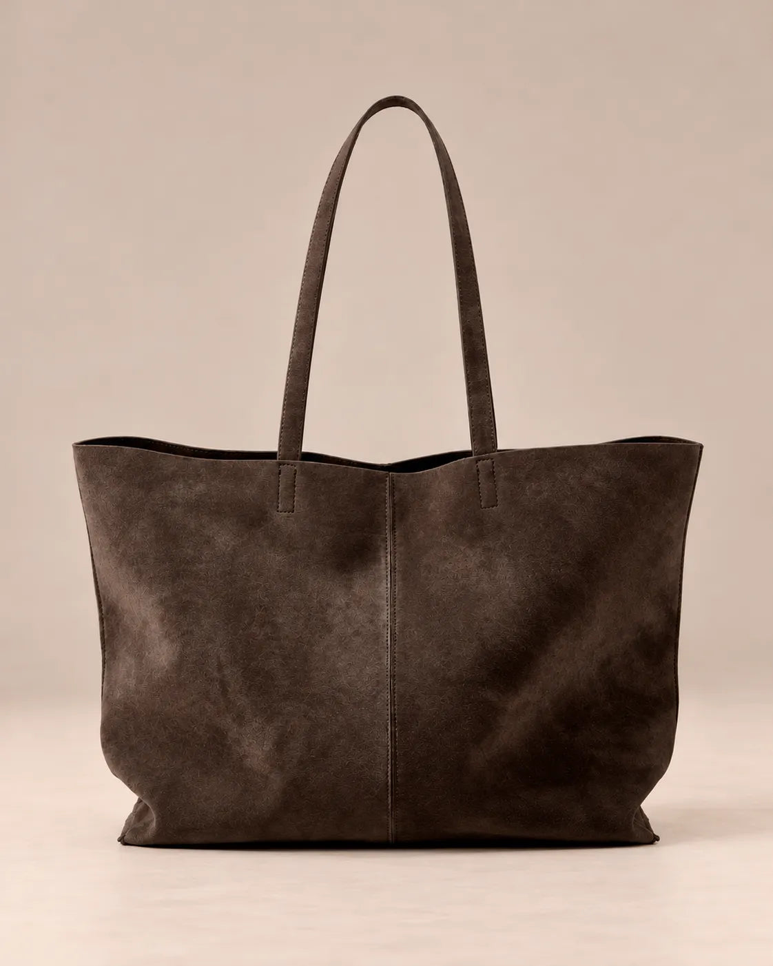 Philippa genuine leather tote bag in dark chocolate with long shoulder handles, front view, by Malena London