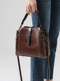 Genuine Leather Crossbody Bucket Bag Vintage Style Shoulder Purse