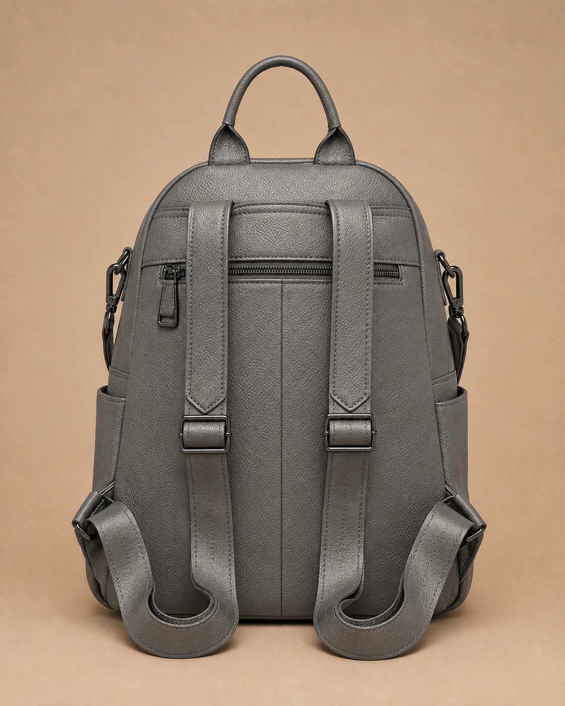 Sloane leather backpack shown from the back highlighting the adjustable straps.