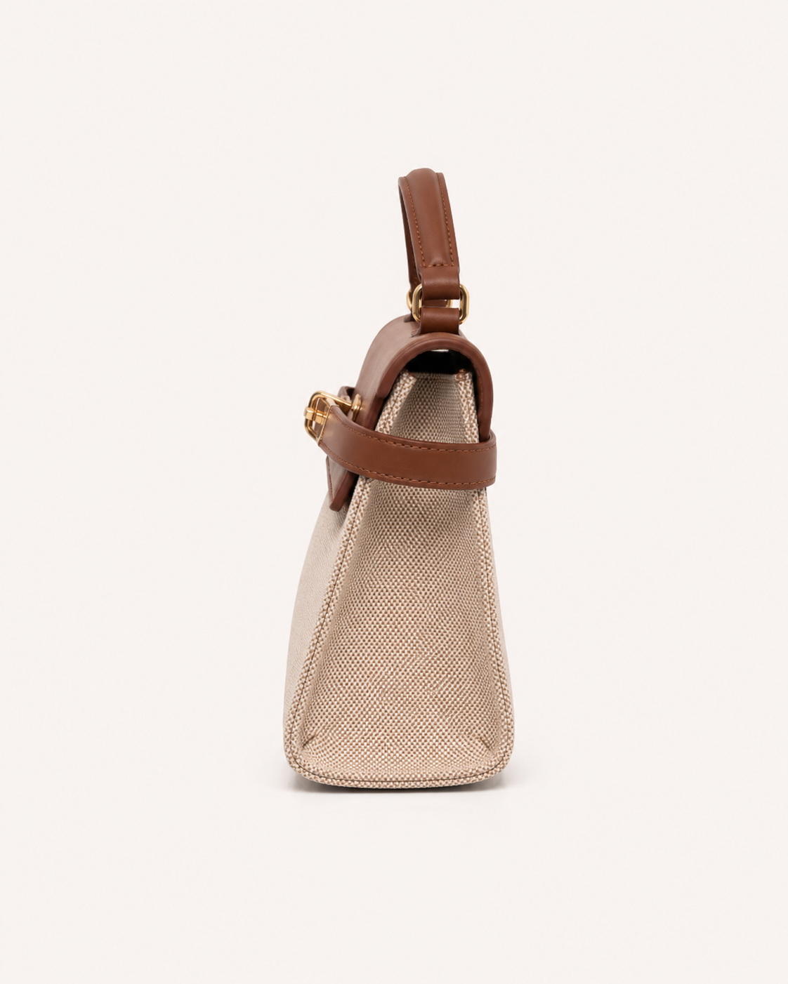 Women’s Canvas & Leather Structured Top Handle Bag with Elegant Compact Design – Malena