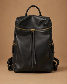 Front view of the Adeline vintage genuine leather backpack showing the soft, lived-in texture.