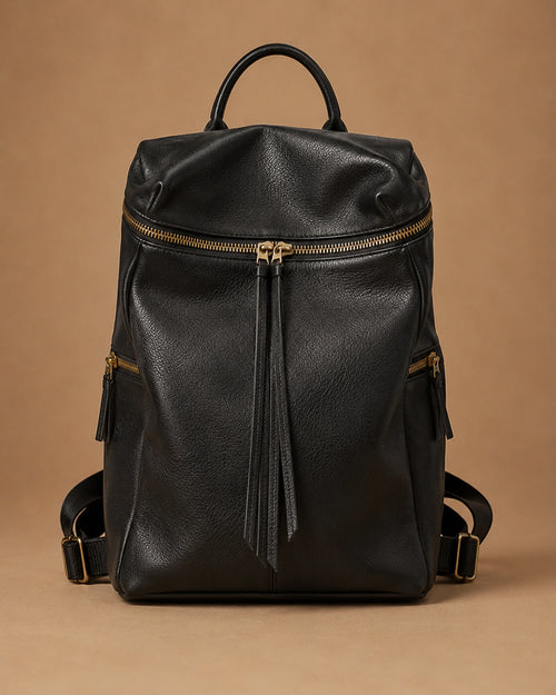 Front view of the Adeline vintage genuine leather backpack showing the soft, lived-in texture.