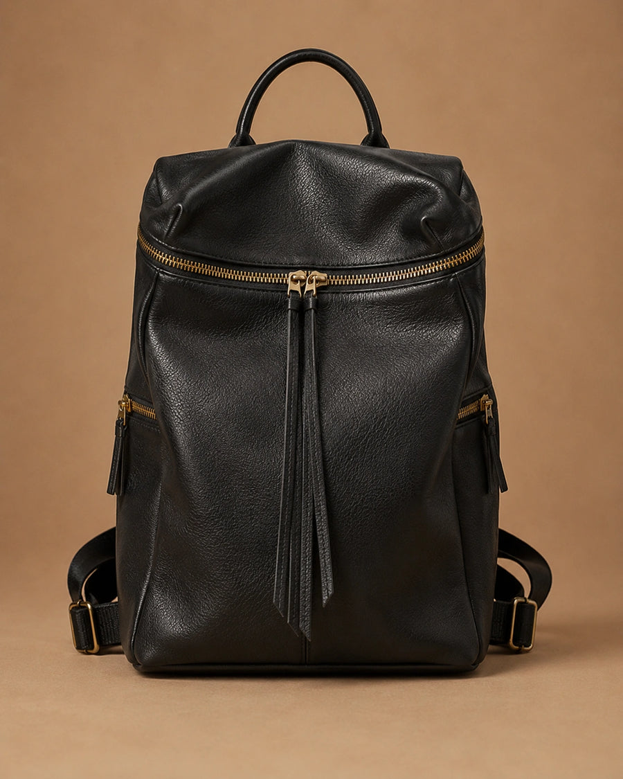 Front view of the Adeline vintage genuine leather backpack showing the soft, lived-in texture.