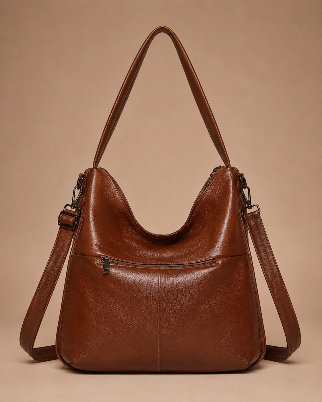 Interior view of the Marlowe genuine leather crossbody bag showing the layered compartment.