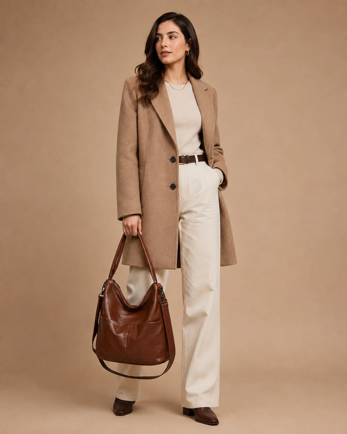 Side view of the Marlowe genuine leather crossbody bag showing the single adjustable strap.