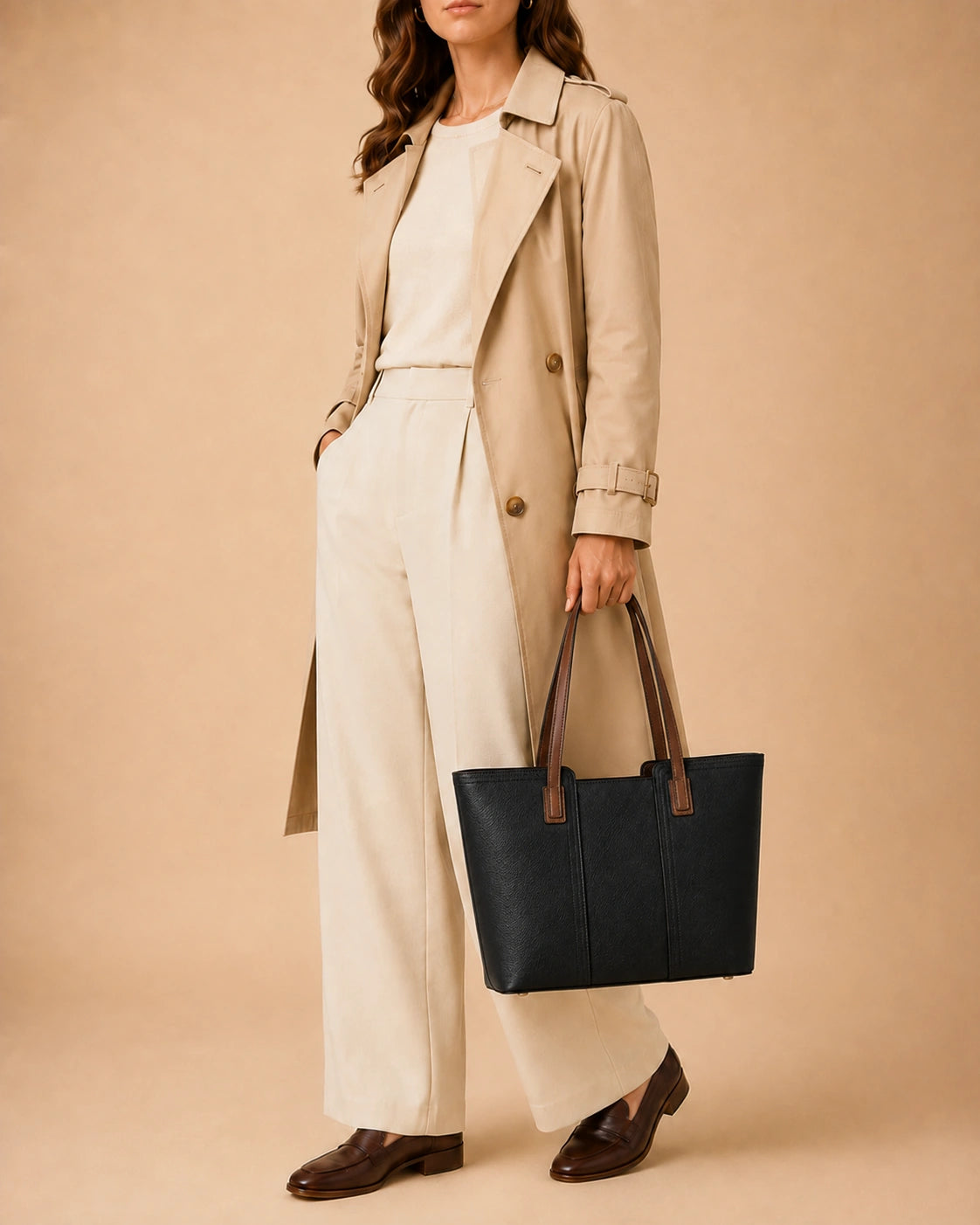 Side view of the Sienna genuine leather tote bag showing the structured tote profile.