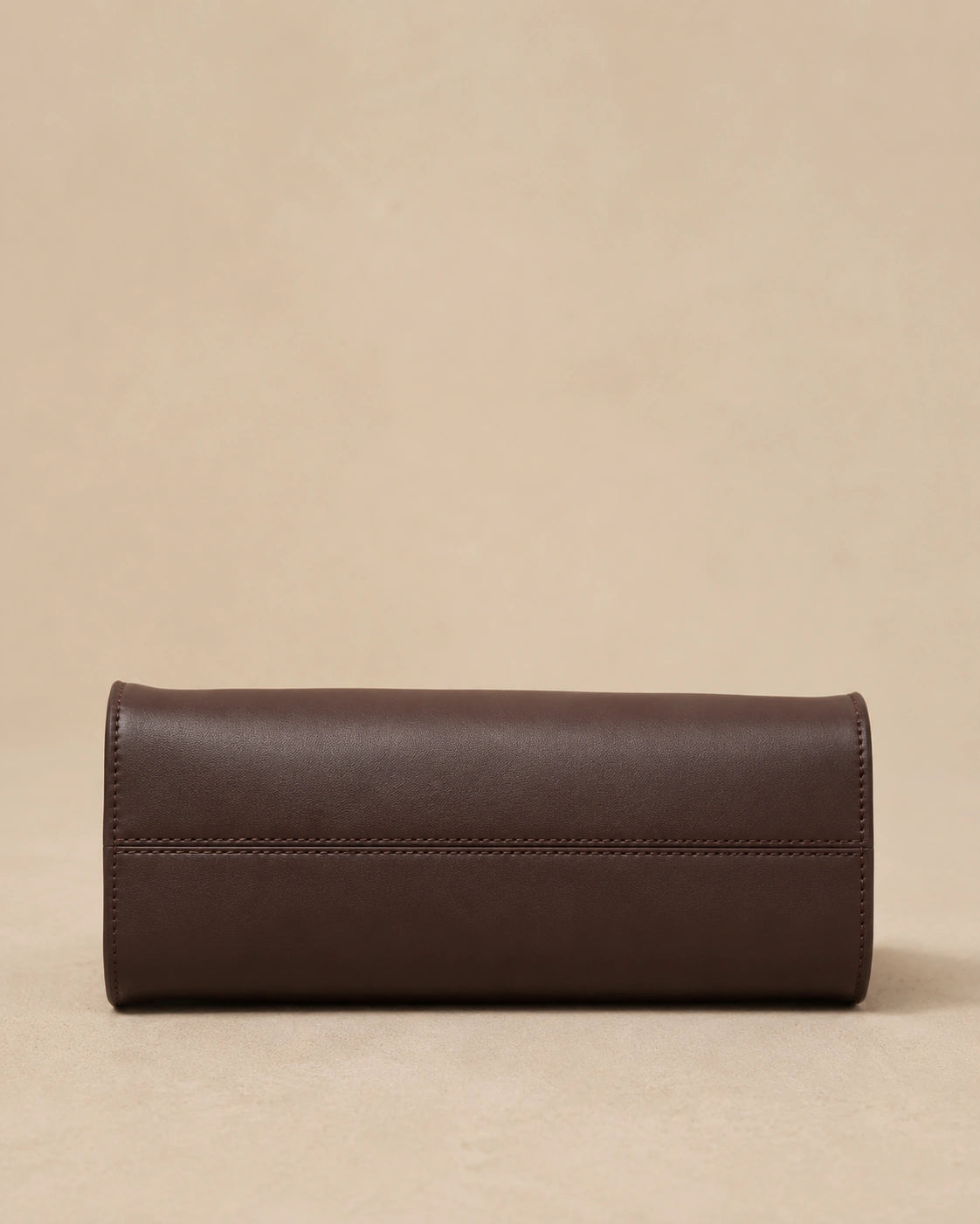 End view of the Corinne genuine leather commuter handbag in coffee