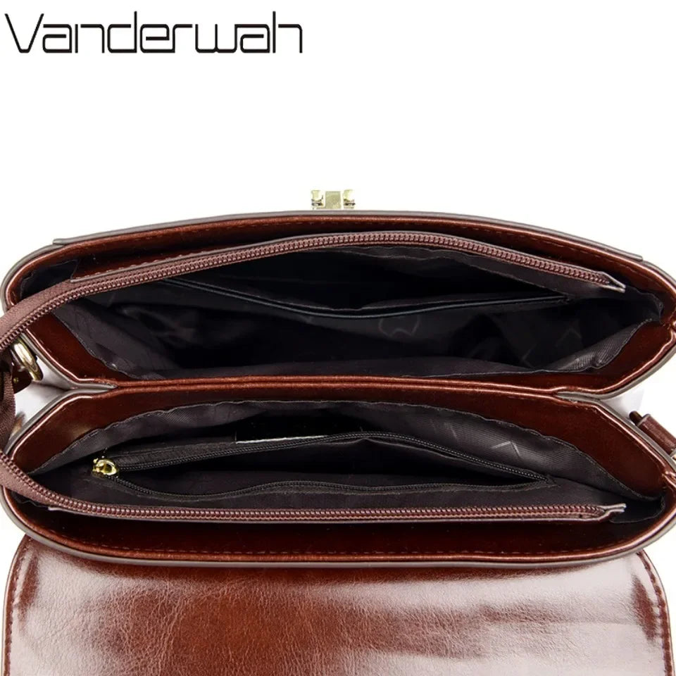Luxury Large Capacity Multilayer Shoulder Messenger Bag High Quality Leather Handbag Women Designer Crossbody Sac Female Tote