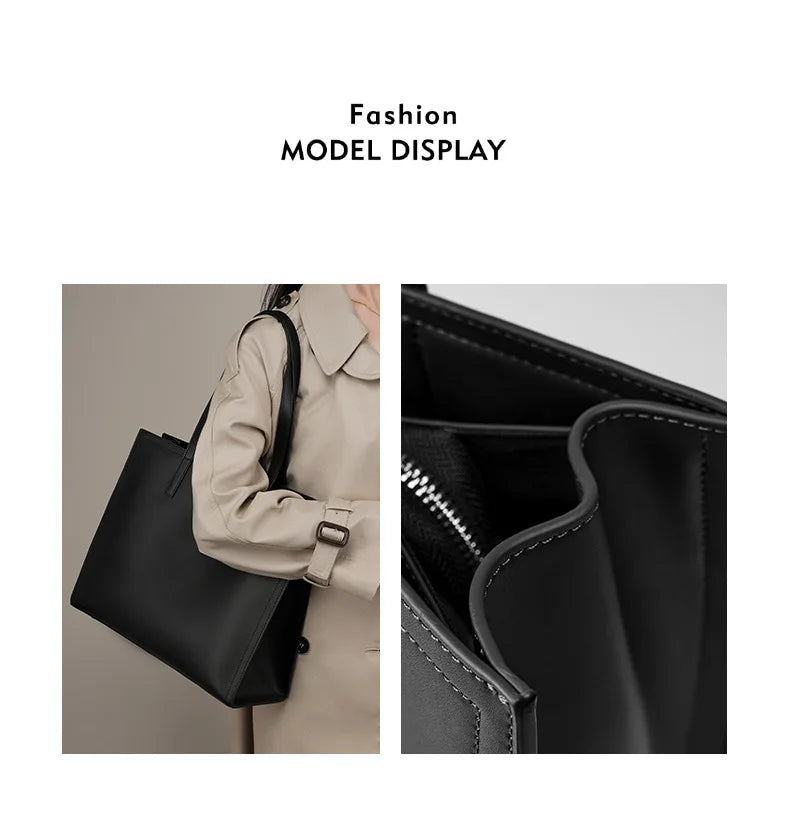 YANATARI NEW Large capacity tote bag Luxury Briefcase Leather business laptop bag Black shoulder bag Simple cowhide handbag