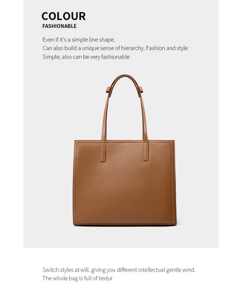 YANATARI NEW Large capacity tote bag Luxury Briefcase Leather business laptop bag Black shoulder bag Simple cowhide handbag