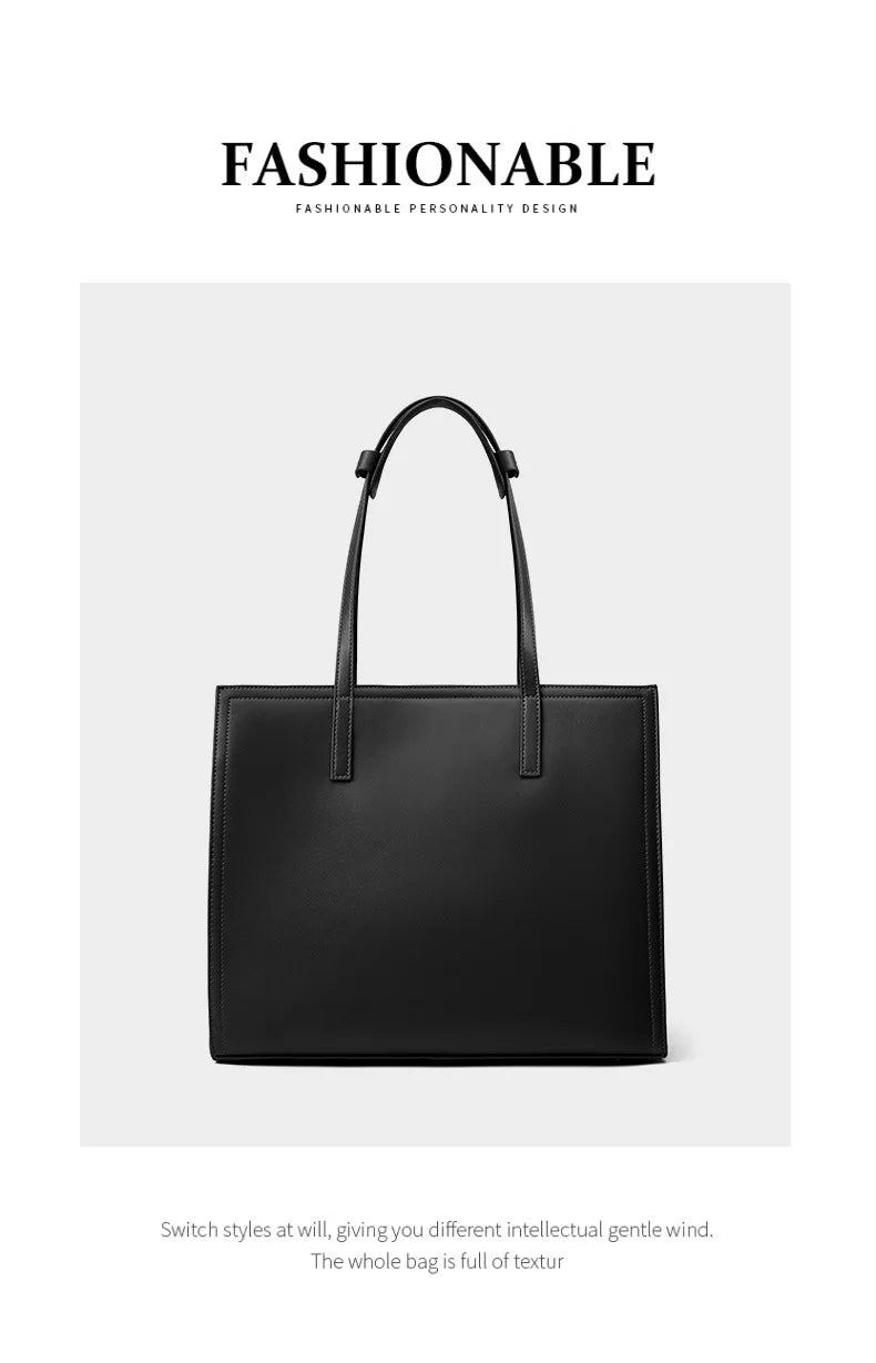 YANATARI NEW Large capacity tote bag Luxury Briefcase Leather business laptop bag Black shoulder bag Simple cowhide handbag