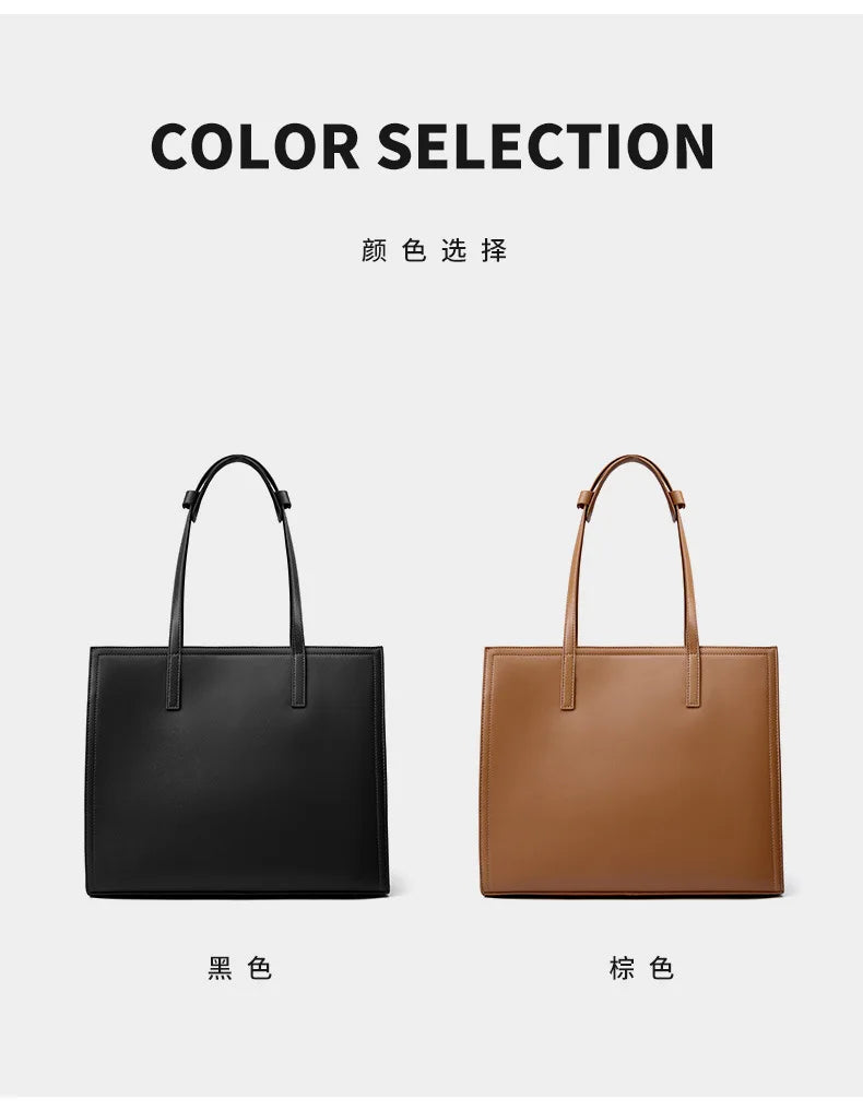 YANATARI NEW Large capacity tote bag Luxury Briefcase Leather business laptop bag Black shoulder bag Simple cowhide handbag