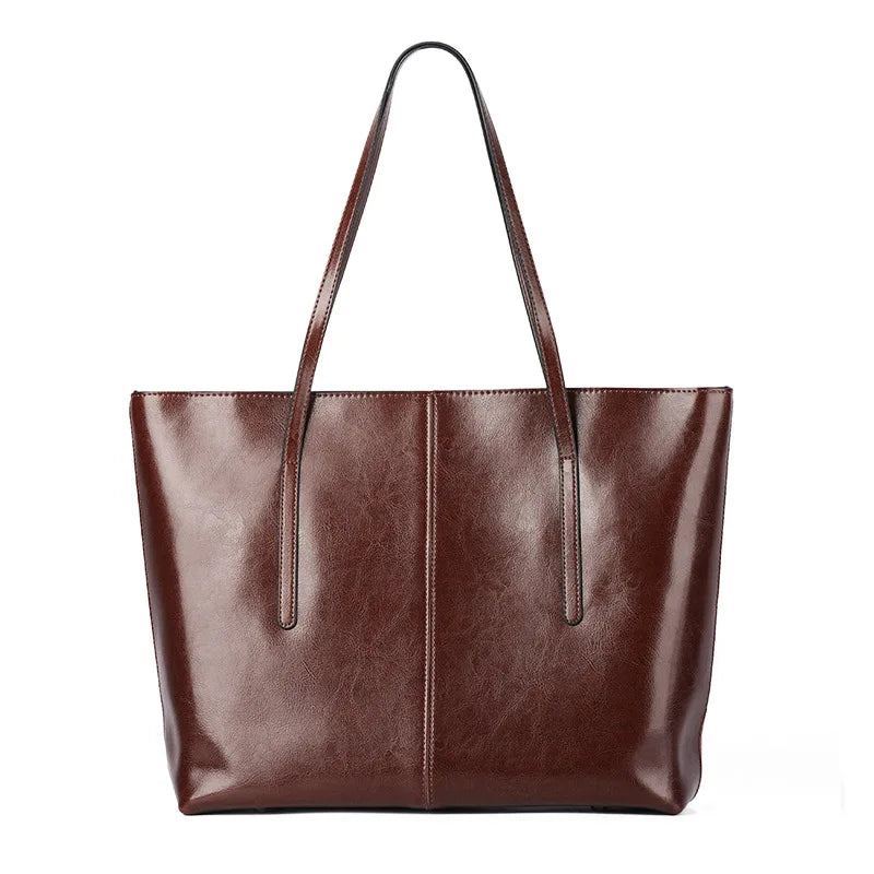 BURMINSA Vintage Genuine Leather Tote Bags For Women Luxury Elegant Office Work Shoulder Handbags Large Capacity Shopping Purses