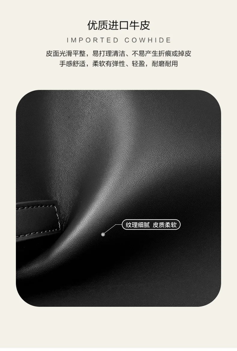YANATARI NEW Large capacity tote bag Luxury Briefcase Leather business laptop bag Black shoulder bag Simple cowhide handbag