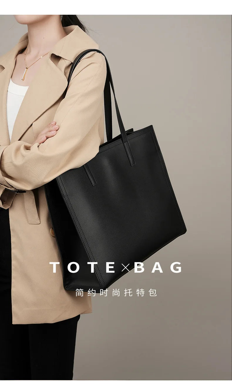 YANATARI NEW Large capacity tote bag Luxury Briefcase Leather business laptop bag Black shoulder bag Simple cowhide handbag