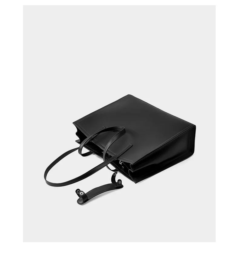 YANATARI NEW Large capacity tote bag Luxury Briefcase Leather business laptop bag Black shoulder bag Simple cowhide handbag