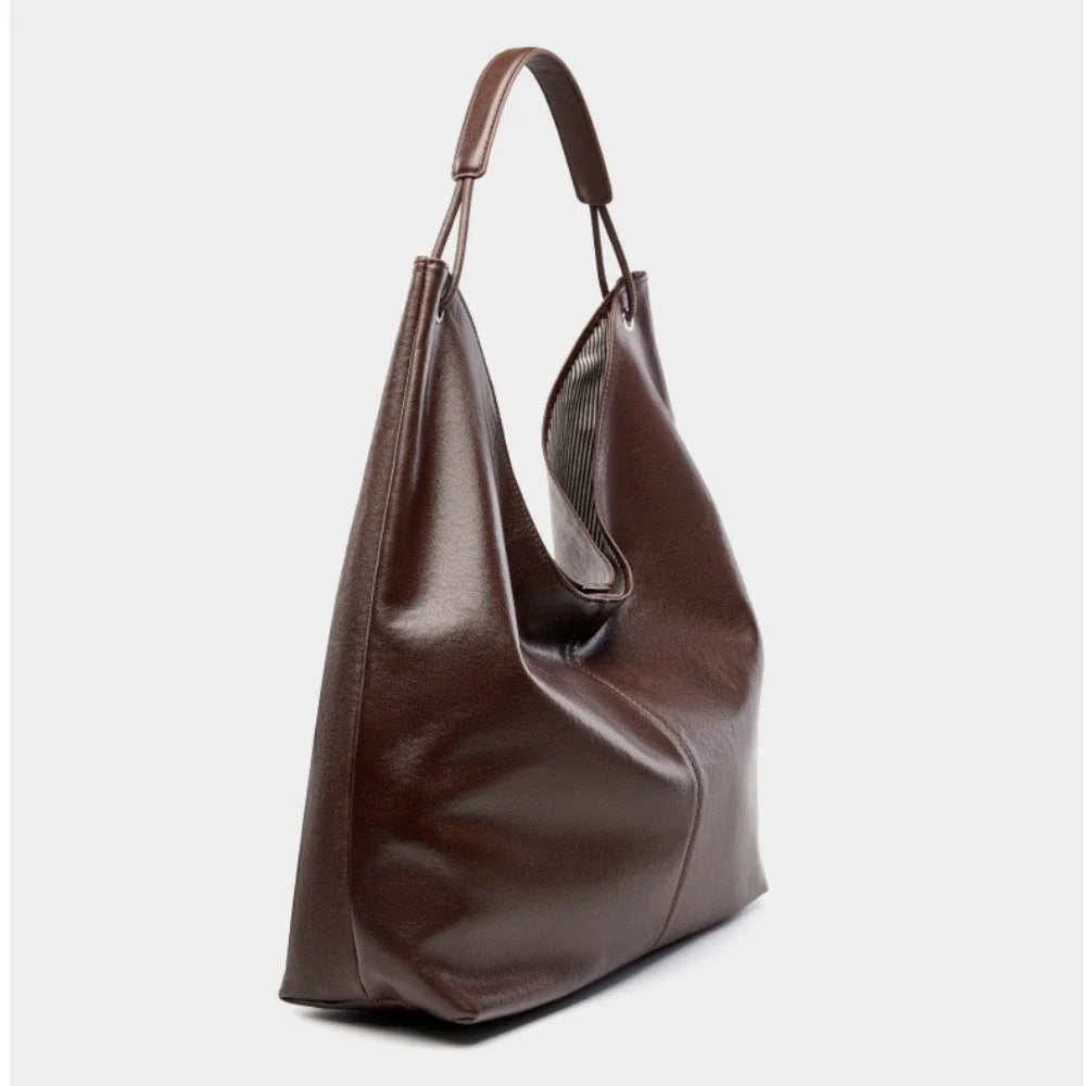 New 2025 Popular Style Casual Huge Winter Tote Vegetable Tanned Cow Leather Women Armpit Shoulder Bag Large Coffee Handbag
