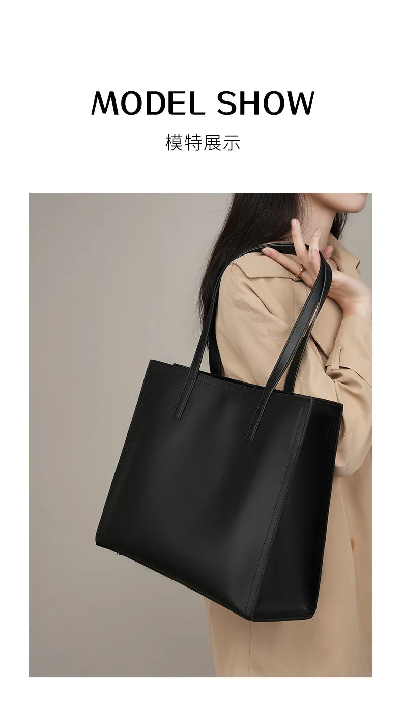 YANATARI NEW Large capacity tote bag Luxury Briefcase Leather business laptop bag Black shoulder bag Simple cowhide handbag