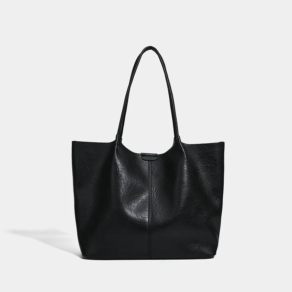 Minimalist Retro Large Capacity Soft Leather Tote Bag Fashionable Commuter Mother-Child Single Shoulder Bag for Autumn Winter