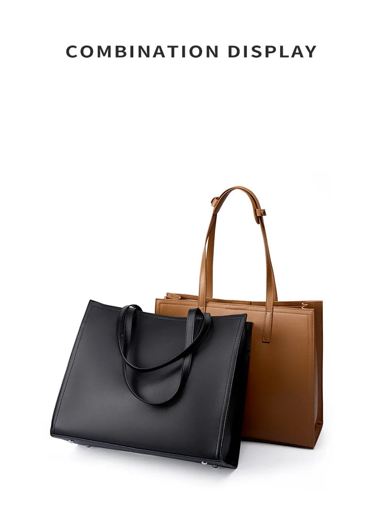 YANATARI NEW Large capacity tote bag Luxury Briefcase Leather business laptop bag Black shoulder bag Simple cowhide handbag