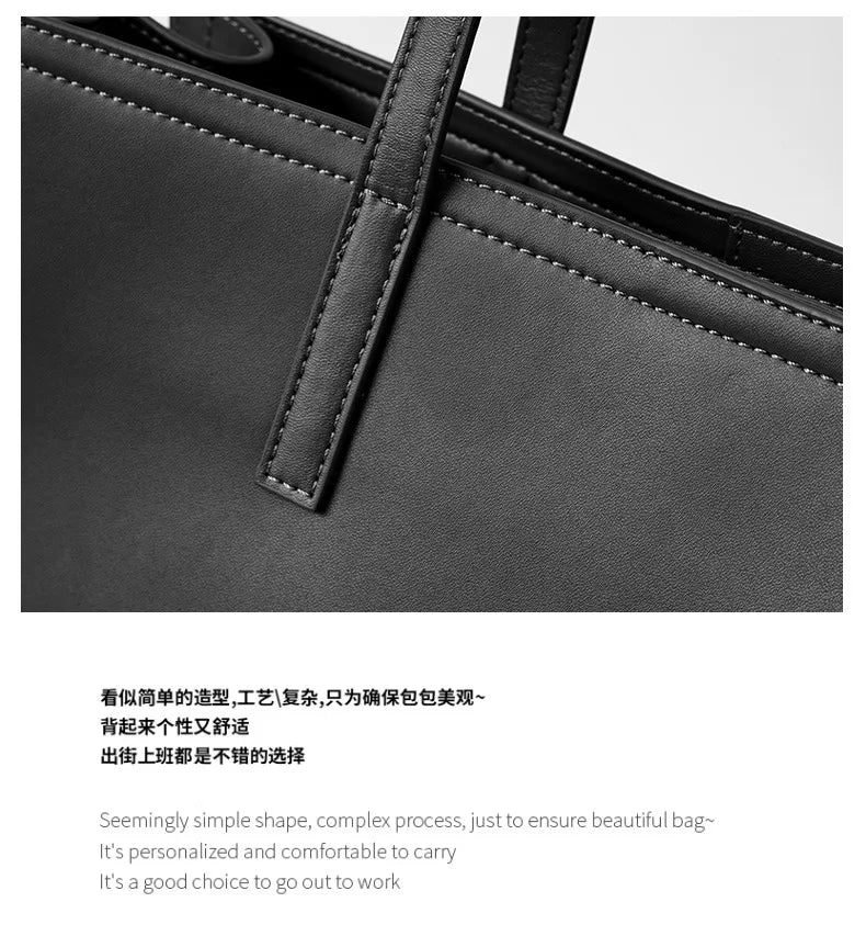YANATARI NEW Large capacity tote bag Luxury Briefcase Leather business laptop bag Black shoulder bag Simple cowhide handbag