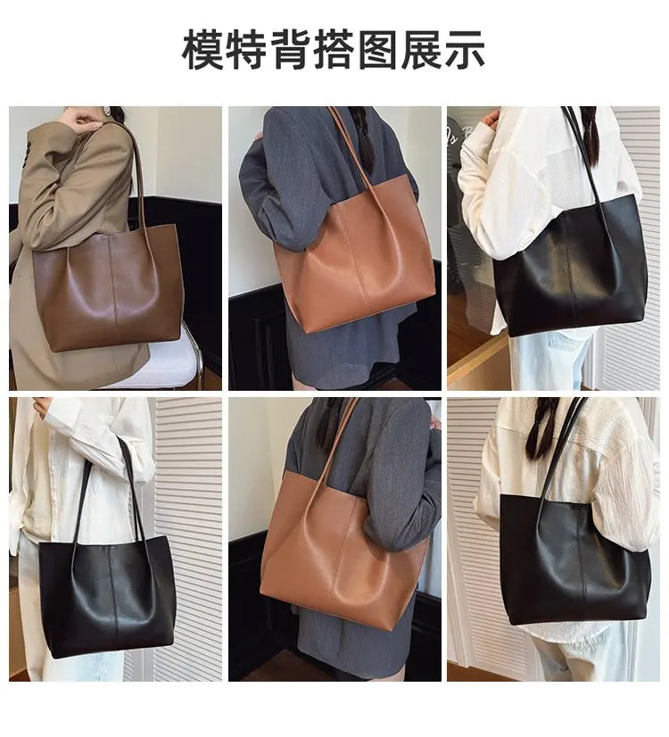 High-Quality Ladies Tote Bag Crafted From Faux Leather Featuring High-End Austria Neat Lightweight Vintage Look