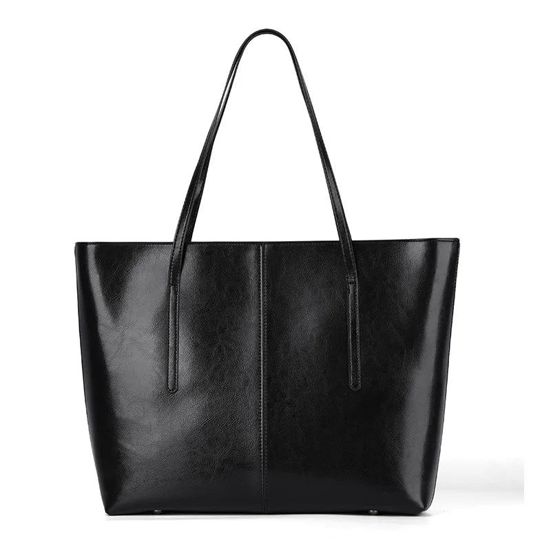 BURMINSA Vintage Genuine Leather Tote Bags For Women Luxury Elegant Office Work Shoulder Handbags Large Capacity Shopping Purses