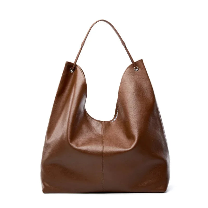 New 2025 Popular Style Casual Huge Winter Tote Vegetable Tanned Cow Leather Women Armpit Shoulder Bag Large Coffee Handbag