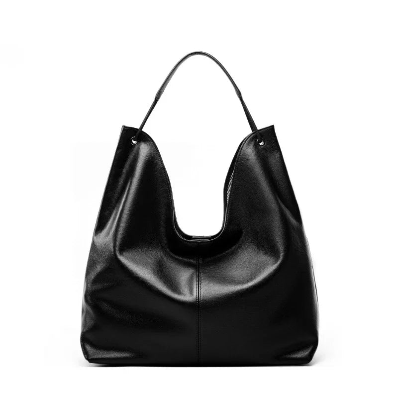 New 2025 Popular Style Casual Huge Winter Tote Vegetable Tanned Cow Leather Women Armpit Shoulder Bag Large Coffee Handbag