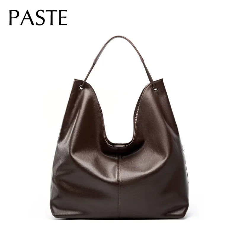 New 2025 Popular Style Casual Huge Winter Tote Vegetable Tanned Cow Leather Women Armpit Shoulder Bag Large Coffee Handbag