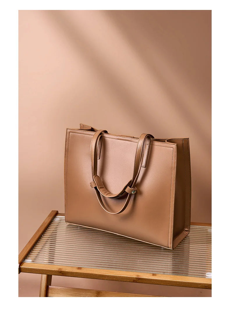 YANATARI NEW Large capacity tote bag Luxury Briefcase Leather business laptop bag Black shoulder bag Simple cowhide handbag