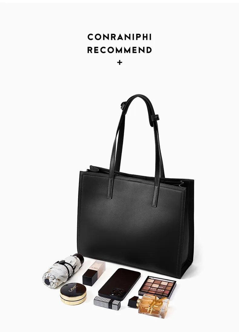 YANATARI NEW Large capacity tote bag Luxury Briefcase Leather business laptop bag Black shoulder bag Simple cowhide handbag