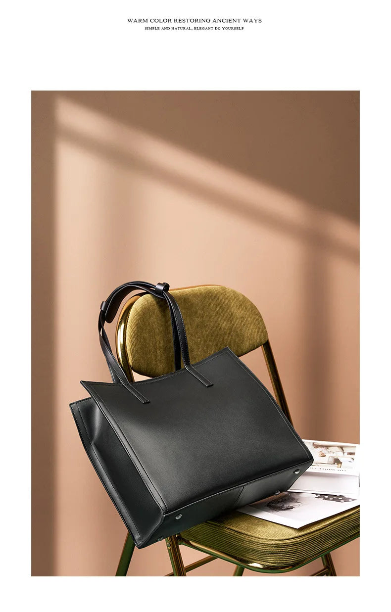 YANATARI NEW Large capacity tote bag Luxury Briefcase Leather business laptop bag Black shoulder bag Simple cowhide handbag