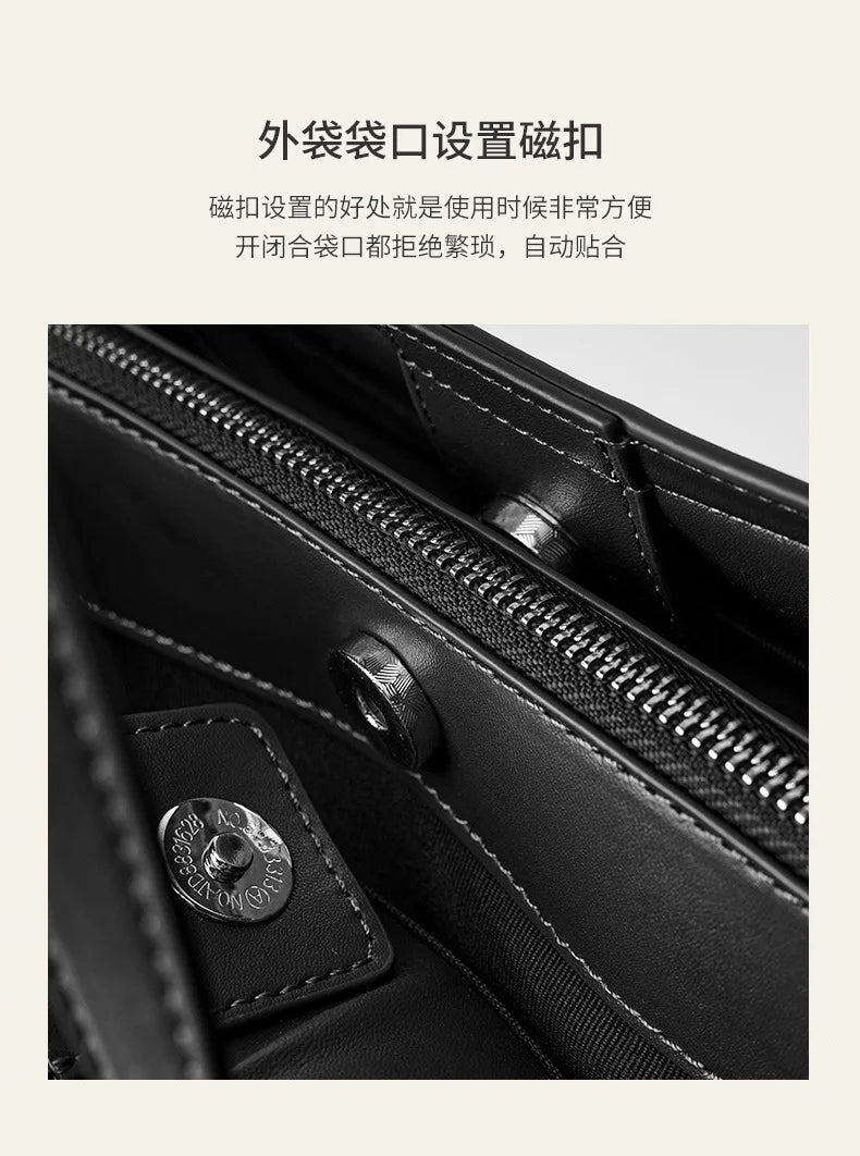 YANATARI NEW Large capacity tote bag Luxury Briefcase Leather business laptop bag Black shoulder bag Simple cowhide handbag