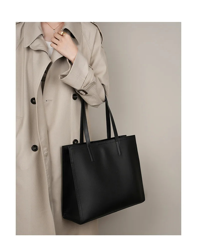 YANATARI NEW Large capacity tote bag Luxury Briefcase Leather business laptop bag Black shoulder bag Simple cowhide handbag
