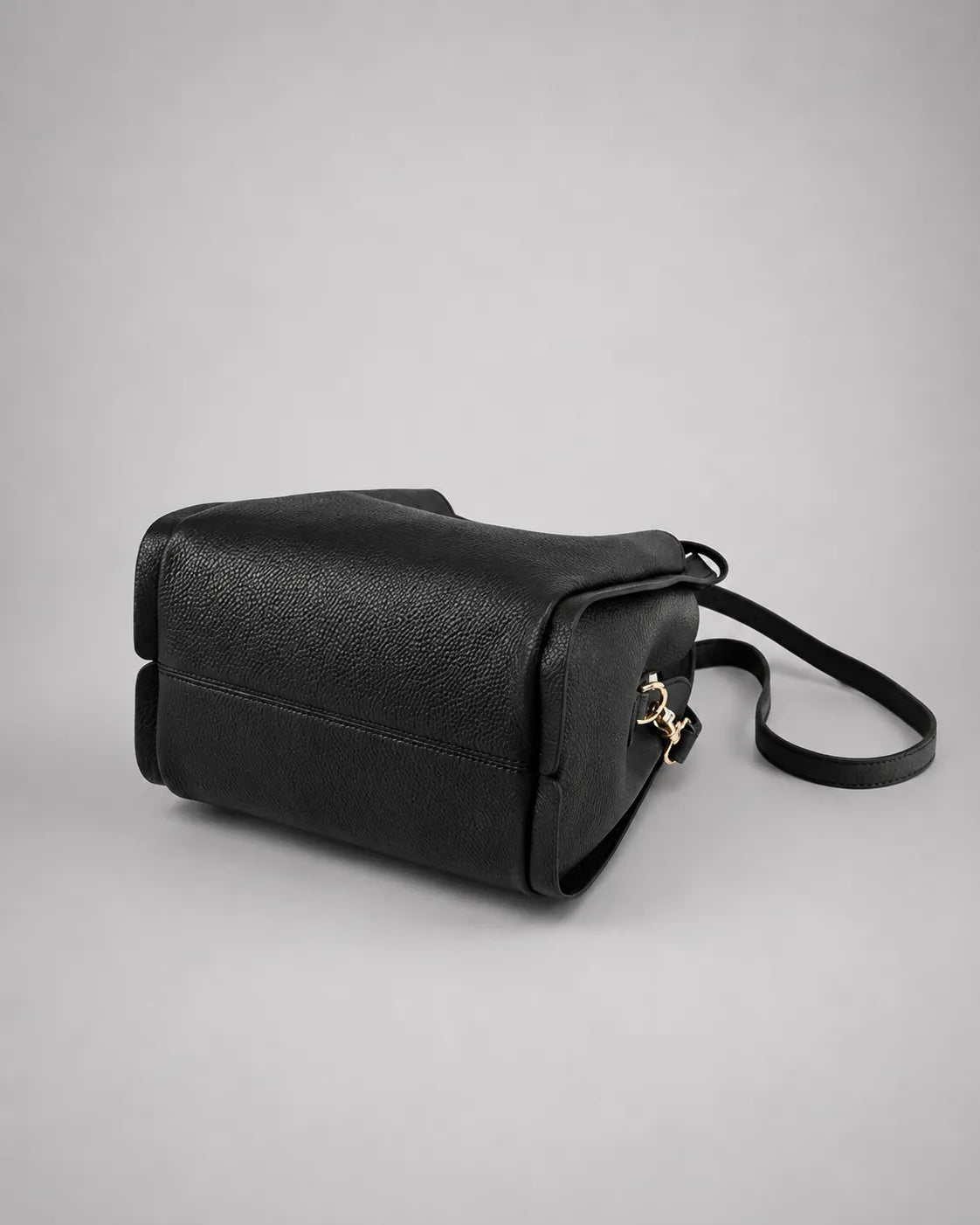 Bottom view of the Amelia Leather Tote Bag in Black genuine leather showing the structured base and premium craftsmanship.