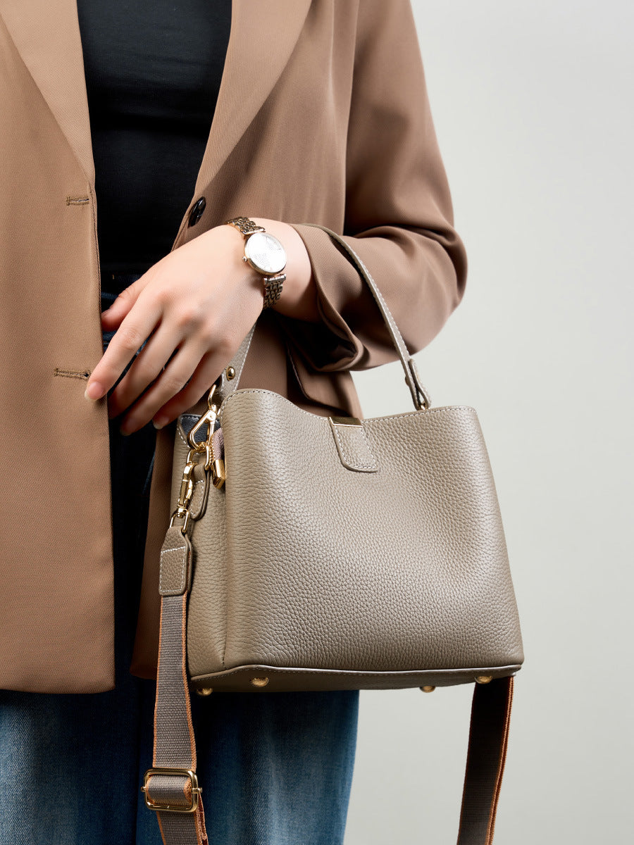 Genuine Leather Bucket Bag Shoulder Crossbody Handbag