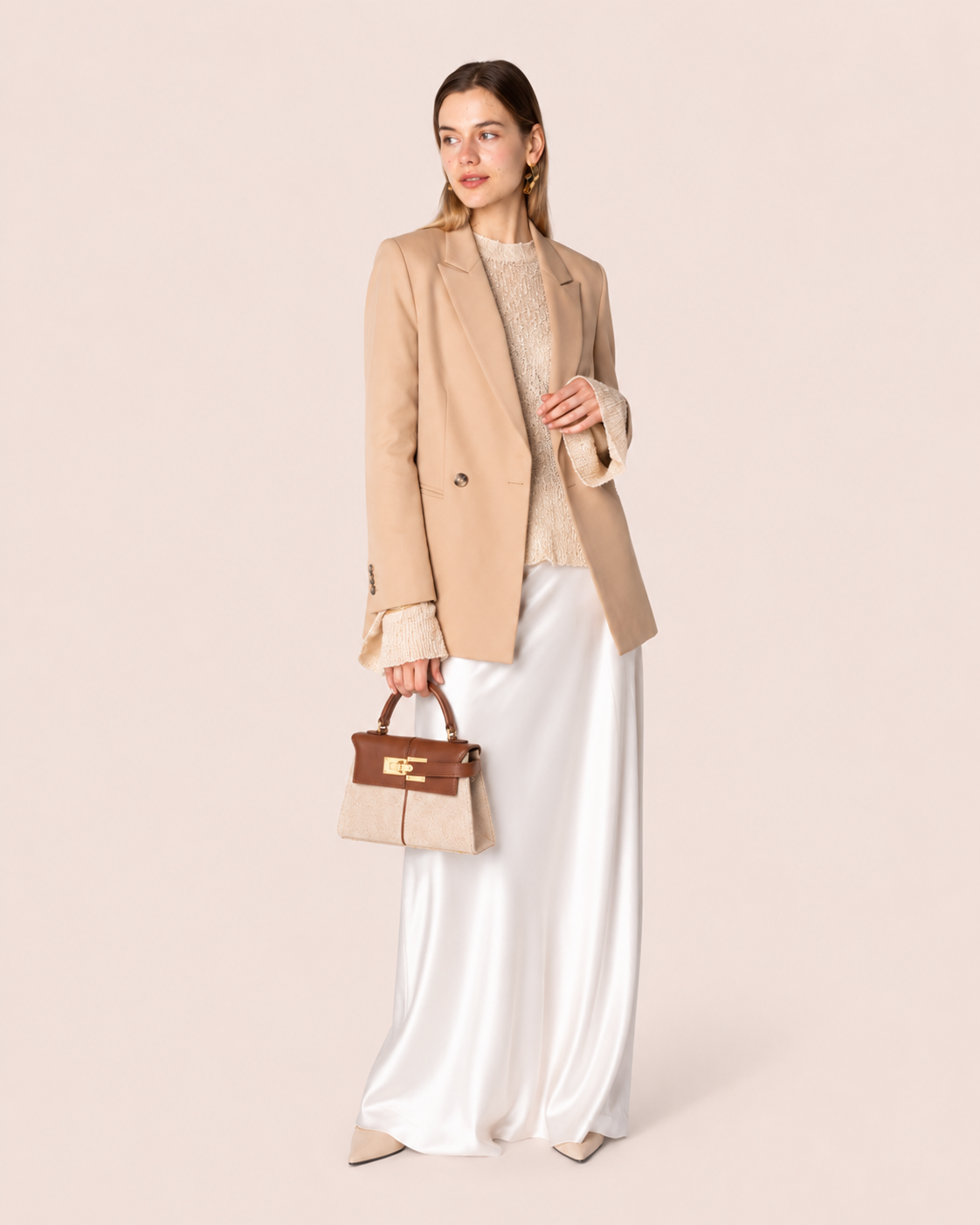 Women’s Canvas & Leather Structured Top Handle Bag with Elegant Compact Design – Malena