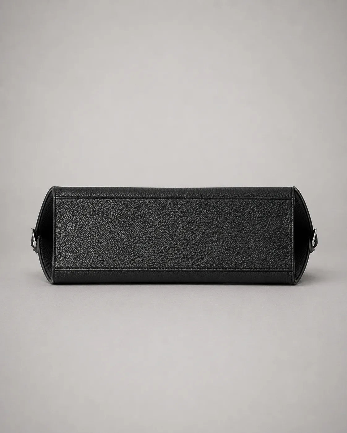 Bottom view of the Eliza genuine leather shoulder bag in Black showcasing the structured base construction, clean stitching, premium pebbled leather finish and refined craftsmanship by Malena London.
