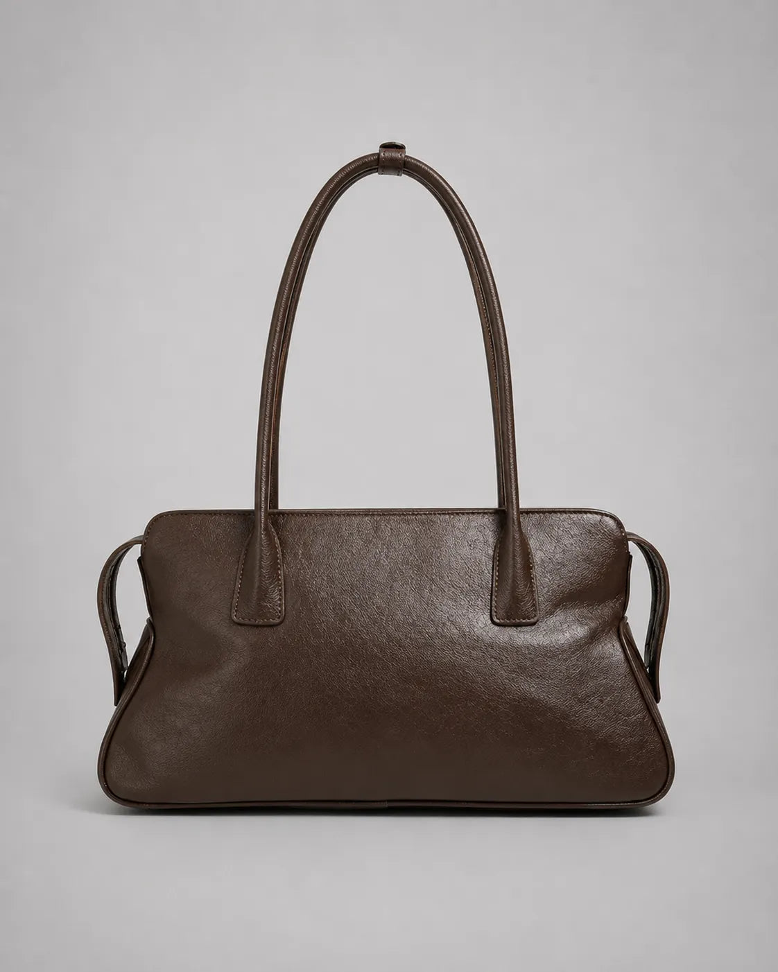 Georgia leather shoulder bag in Dark Chocolate genuine leather back view showcasing the clean minimalist design, soft structured silhouette and refined craftsmanship from the Soft Structure collection by Malena London.