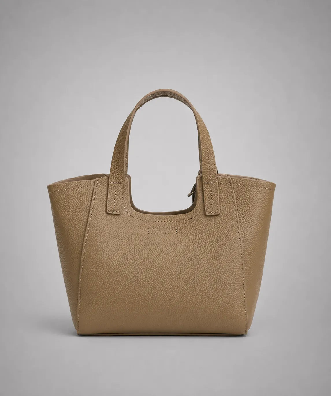 Back view of the Louise leather tote bag in elephant grey genuine leather with clean minimalist silhouette and structured shape