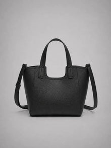 Louise genuine leather tote bag in black leather featuring a structured design and detachable shoulder strap.