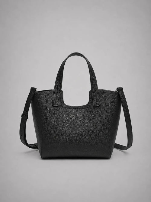 Louise genuine leather tote bag in black leather featuring a structured design and detachable shoulder strap.