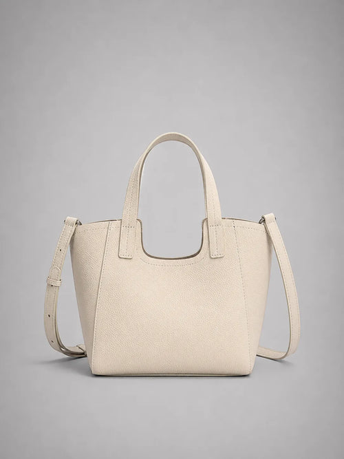 Louise genuine leather tote bag in cream white leather with elegant structured shape and detachable shoulder strap.