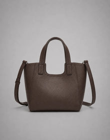 Louise genuine leather tote bag in dark chocolate leather with structured silhouette and detachable shoulder strap.