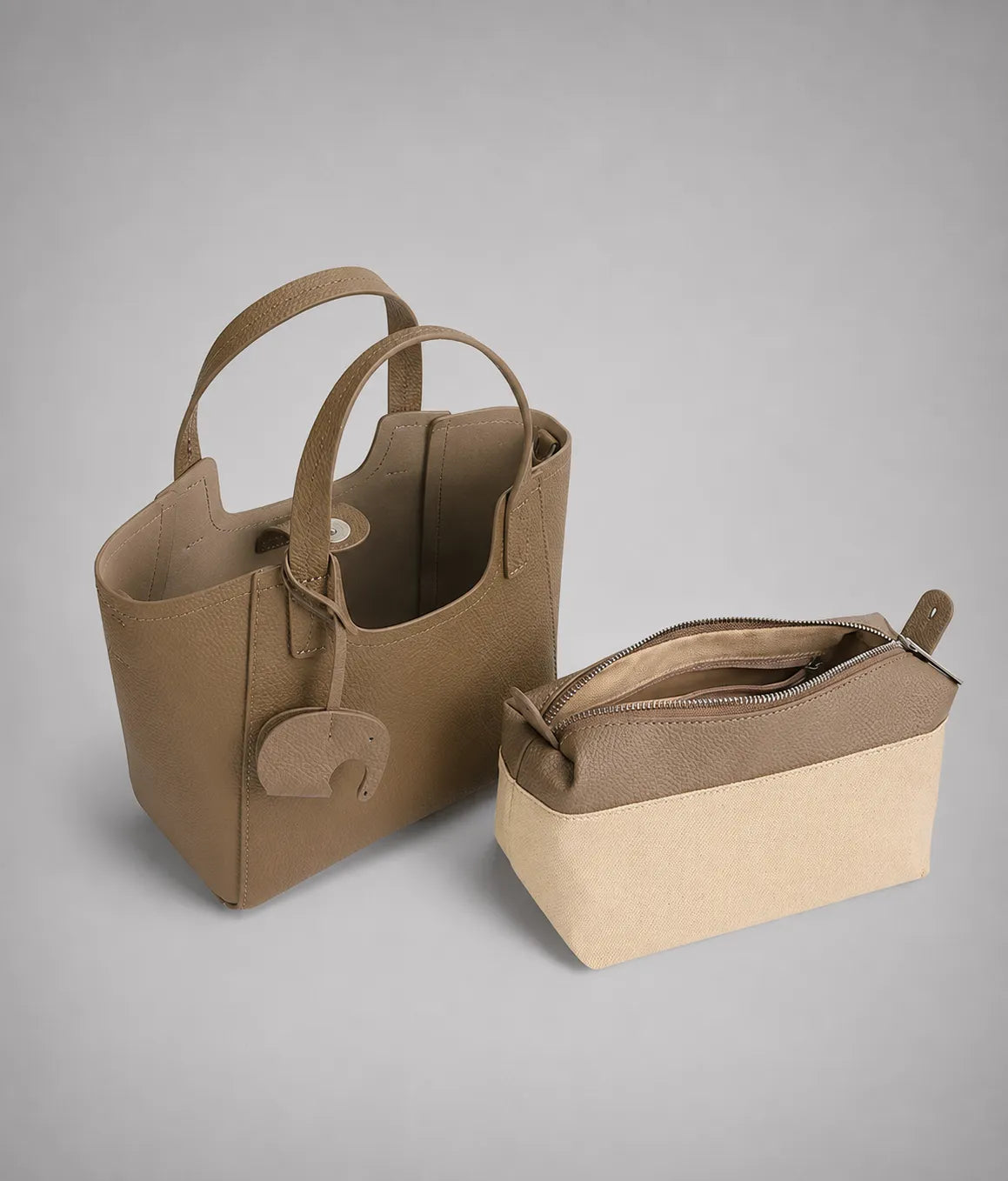 Louise large capacity genuine leather tote bag with removable zip pouch, organized interior and spacious everyday storage.
